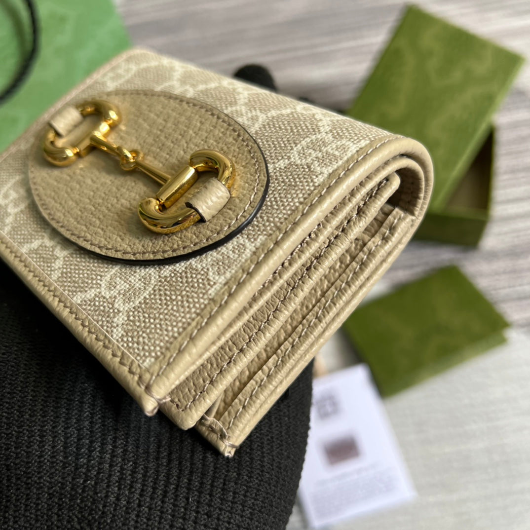 Gucci 621887 Horsebit 1955 card case wallet Beige canvas