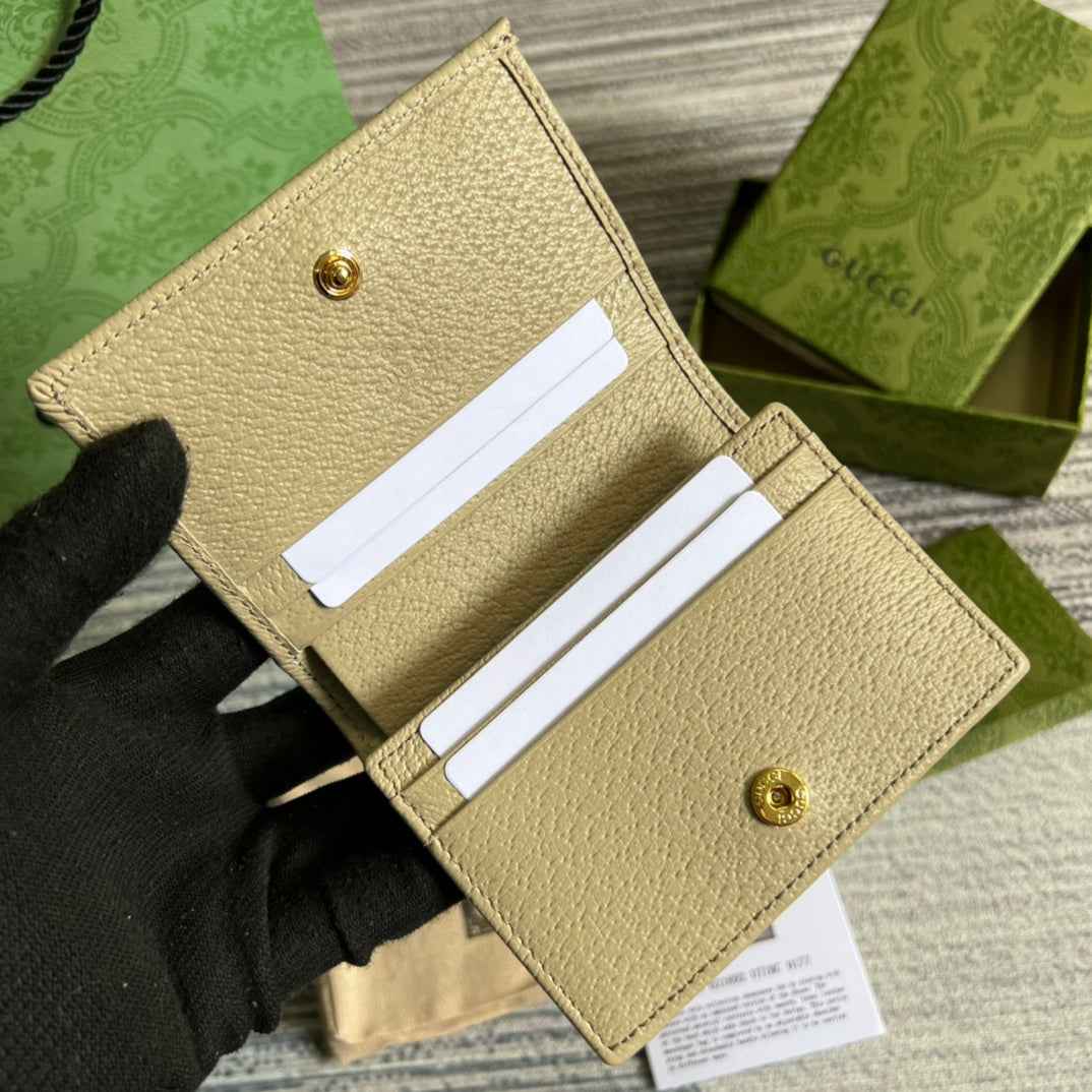 Gucci 621887 Horsebit 1955 card case wallet Beige canvas