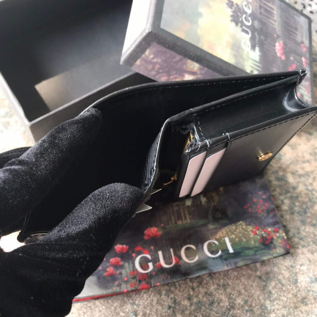 Gucci 621887 Horsebit 1955 card case wallet Black leather