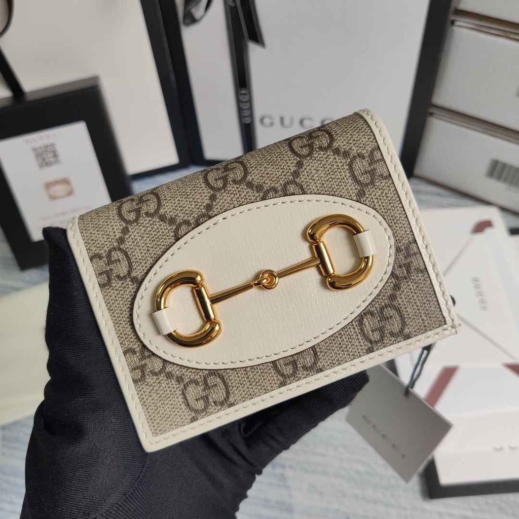 Gucci 621887 Horsebit 1955 card case wallet white canvas