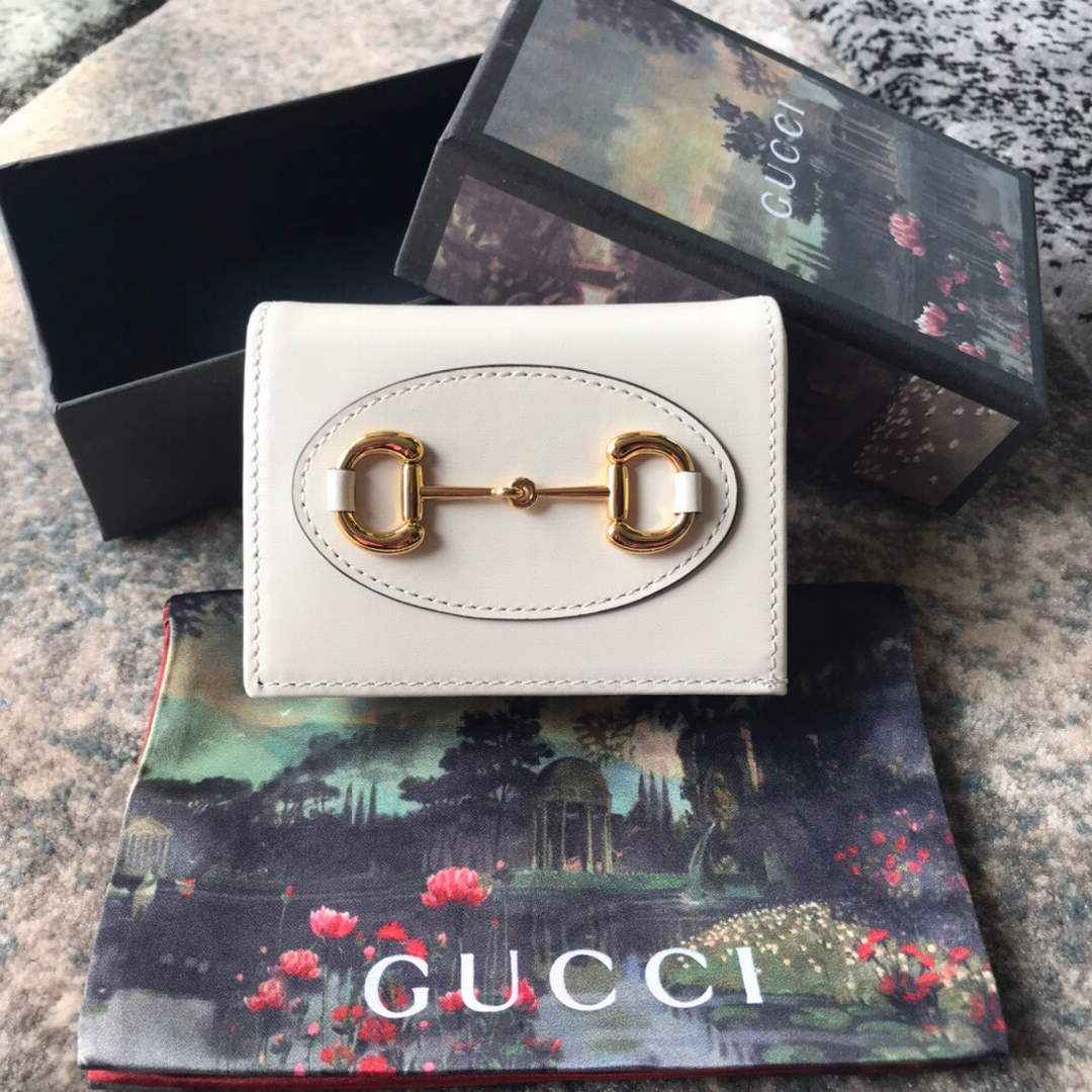 Gucci 621887 Horsebit 1955 card case wallet White leather