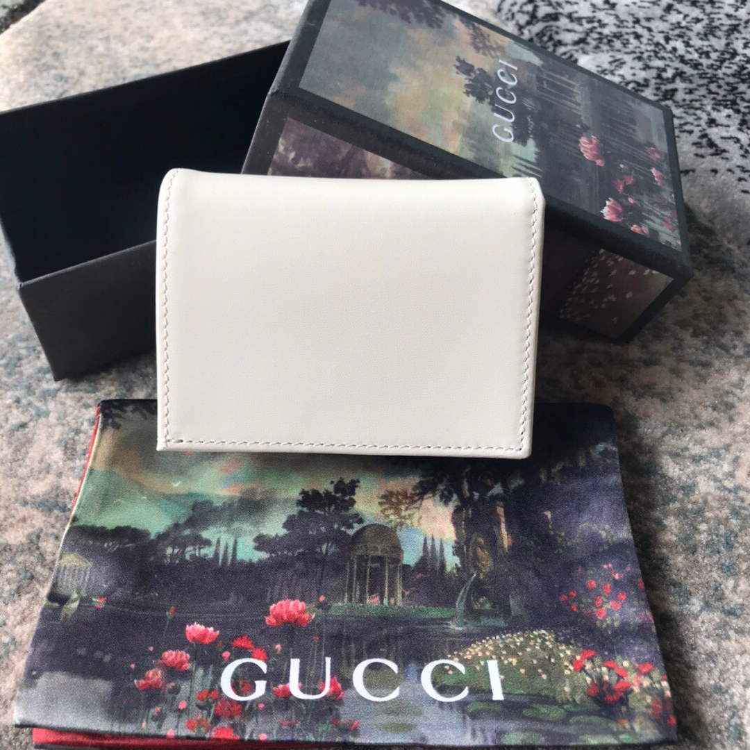 Gucci 621887 Horsebit 1955 card case wallet White leather