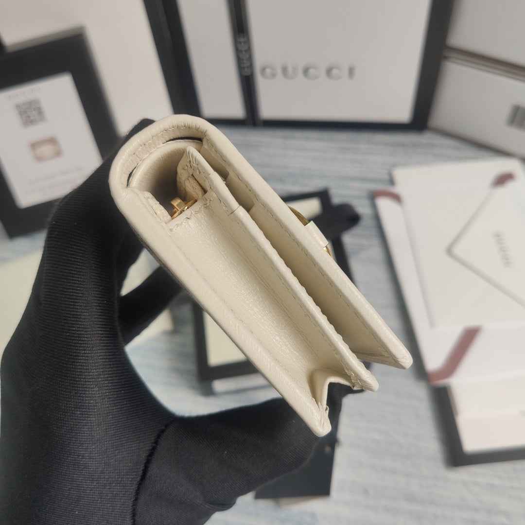 Gucci 621887 Horsebit 1955 card case wallet white canvas