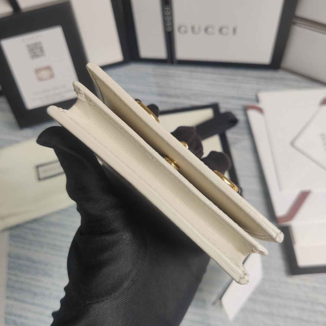 Gucci 621887 Horsebit 1955 card case wallet white canvas