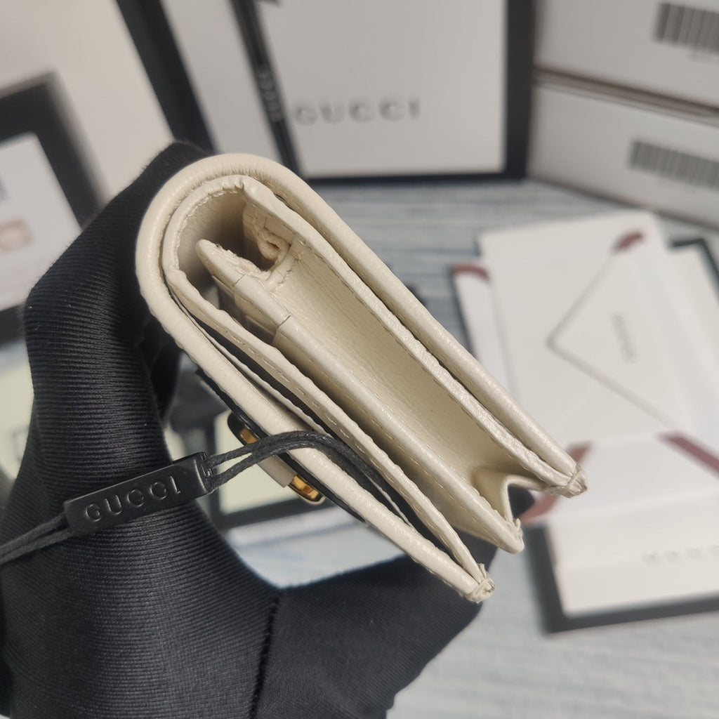 Gucci 621887 Horsebit 1955 card case wallet white canvas