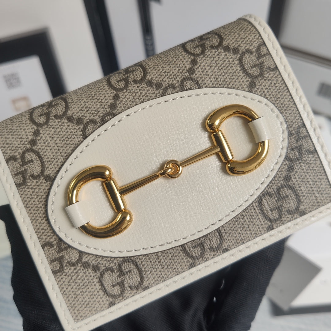 Gucci 621887 Horsebit 1955 card case wallet white canvas