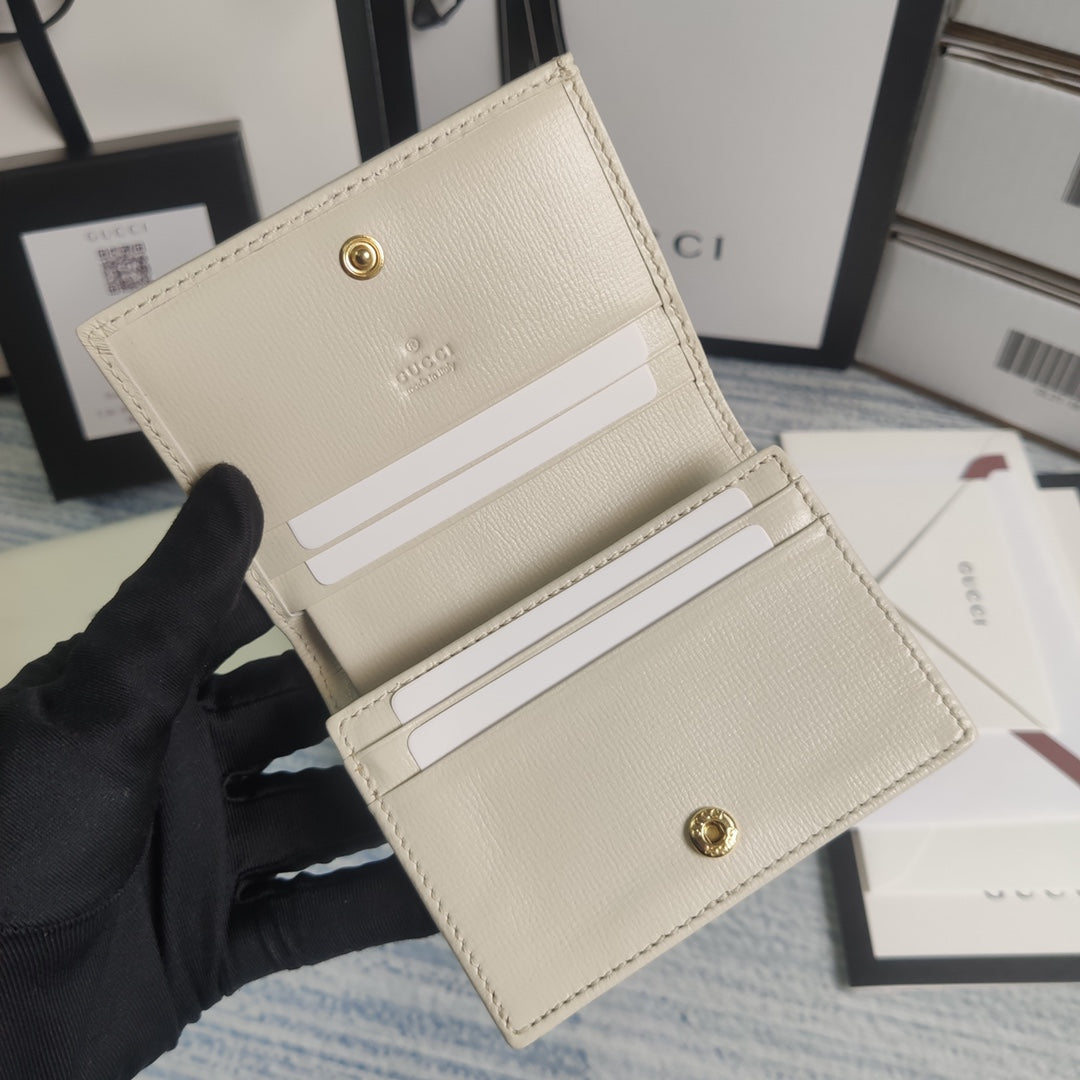 Gucci 621887 Horsebit 1955 card case wallet white canvas