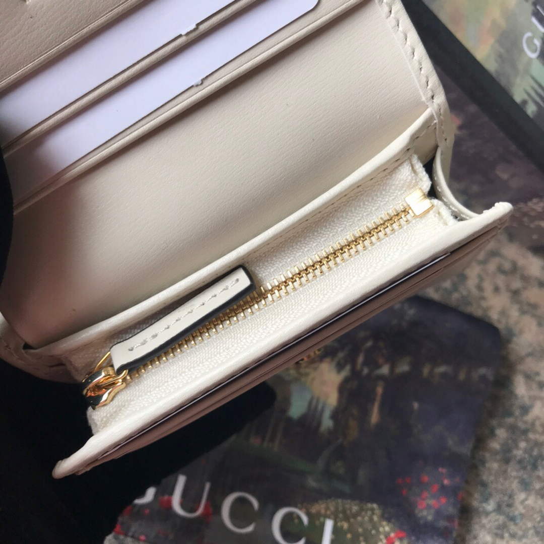 Gucci 621887 Horsebit 1955 card case wallet White leather