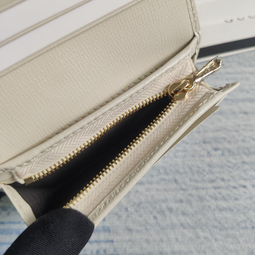 Gucci 621887 Horsebit 1955 card case wallet white canvas