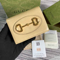 Gucci 621887 Horsebit 1955 card case wallet Beige leather