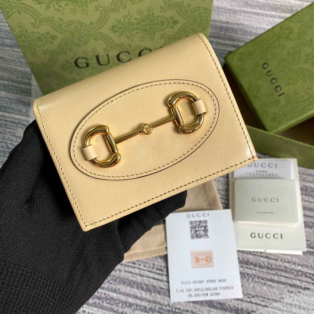 Gucci 621887 Horsebit 1955 card case wallet Beige leather