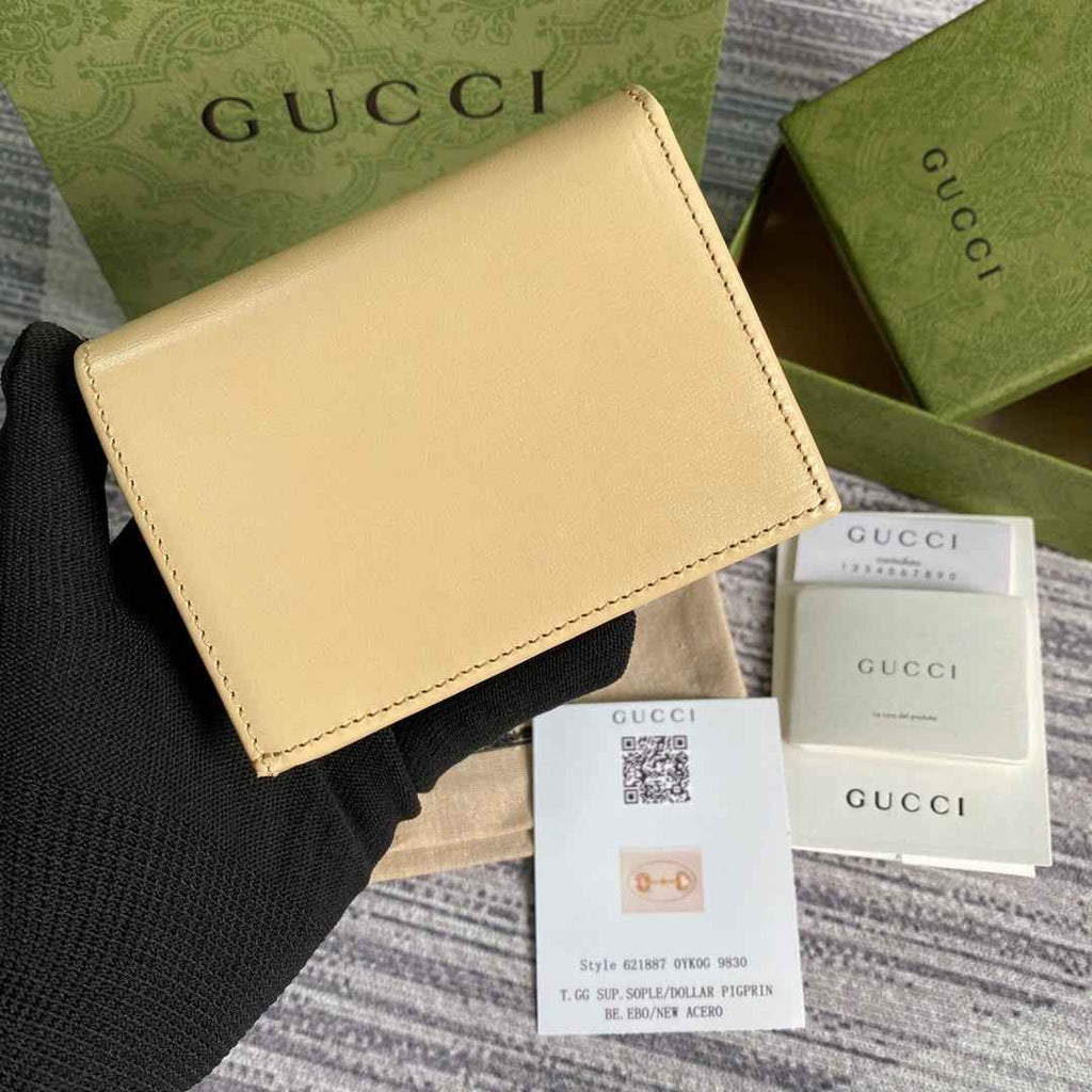 Gucci 621887 Horsebit 1955 card case wallet Beige leather