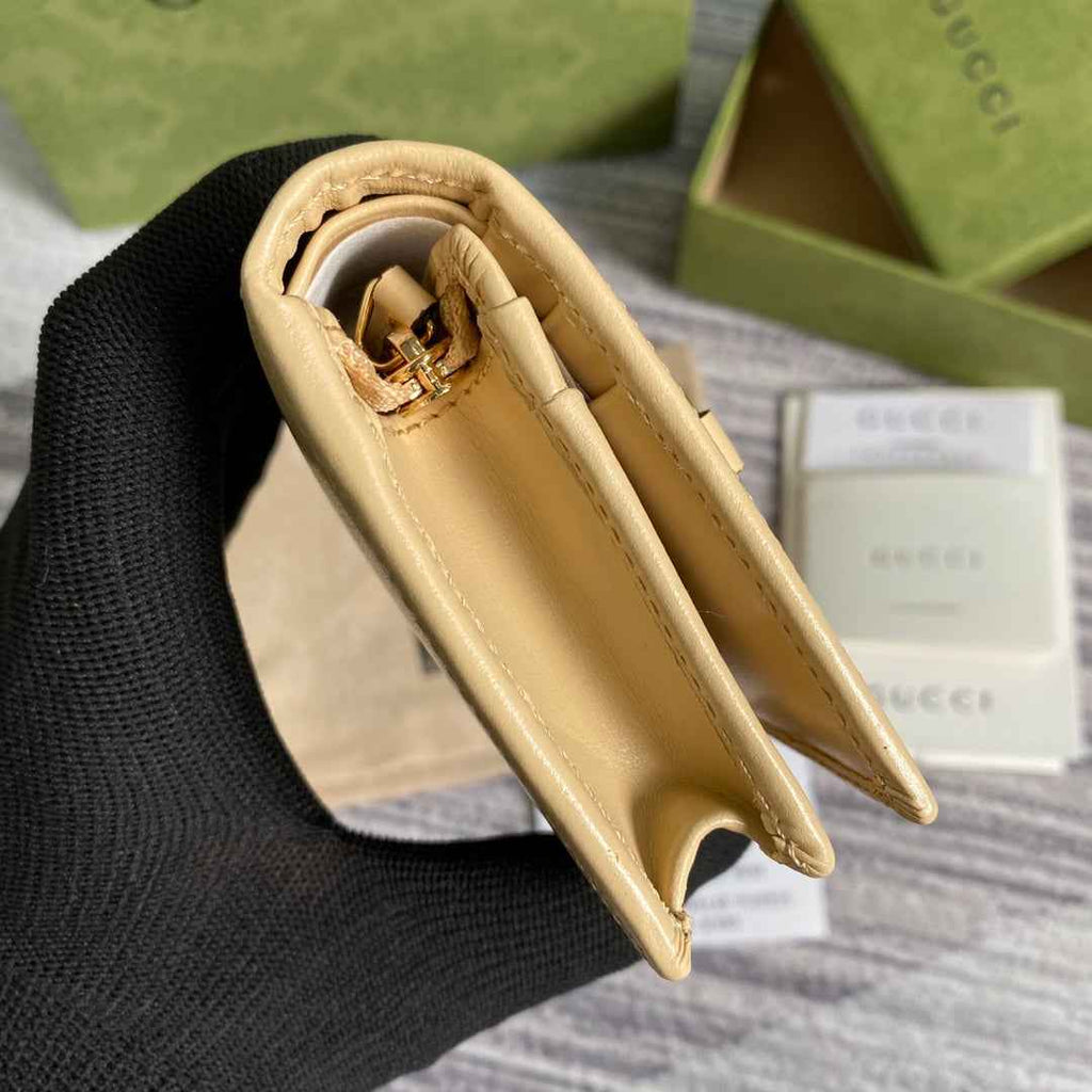 Gucci 621887 Horsebit 1955 card case wallet Beige leather