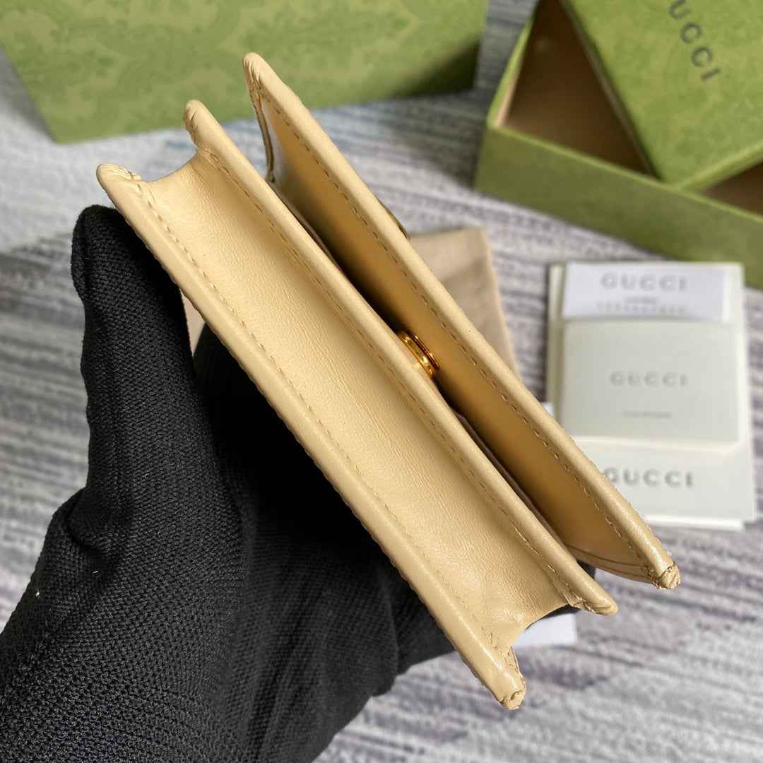 Gucci 621887 Horsebit 1955 card case wallet Beige leather