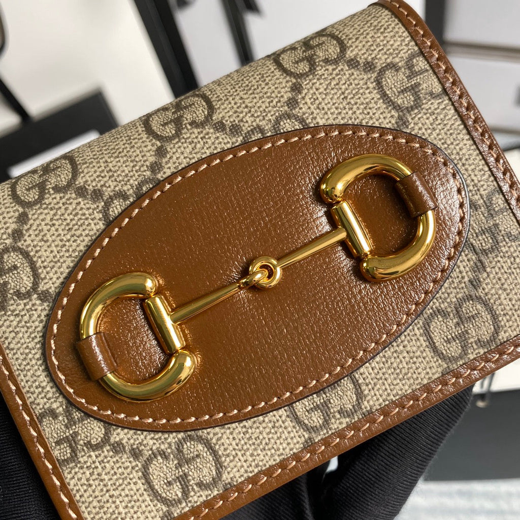 Gucci 621887 Horsebit 1955 card case wallet Brown canvas