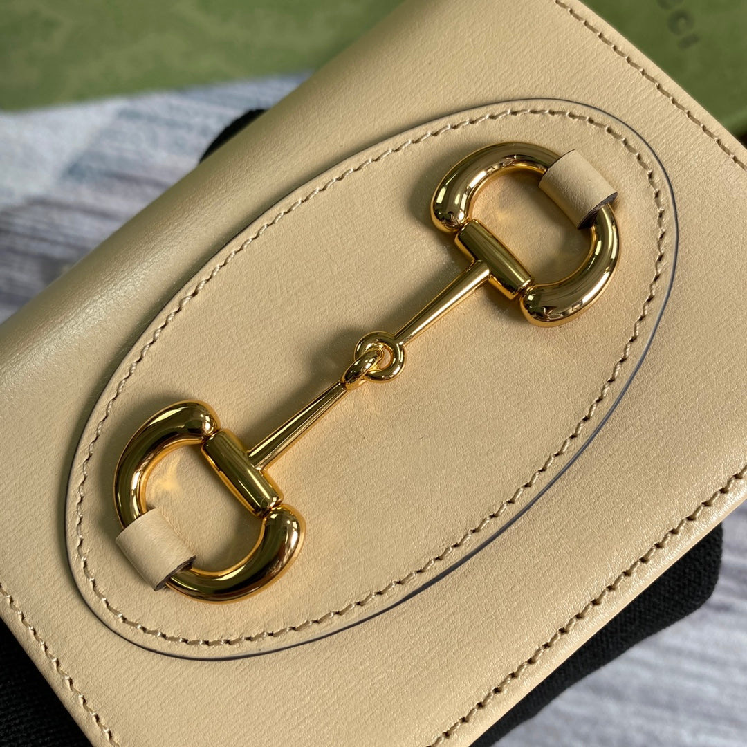 Gucci 621887 Horsebit 1955 card case wallet Beige leather