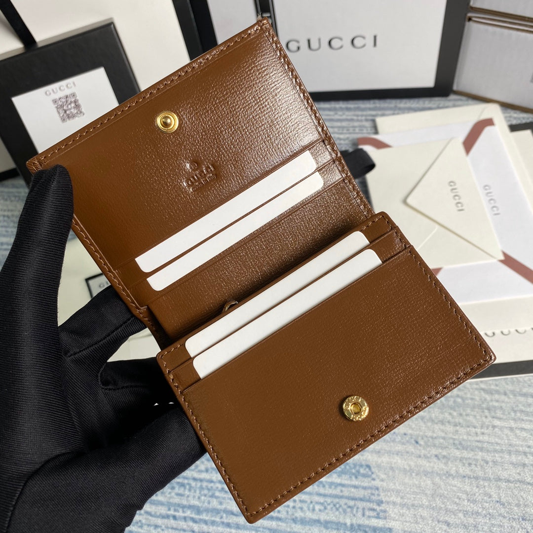 Gucci 621887 Horsebit 1955 card case wallet Brown canvas