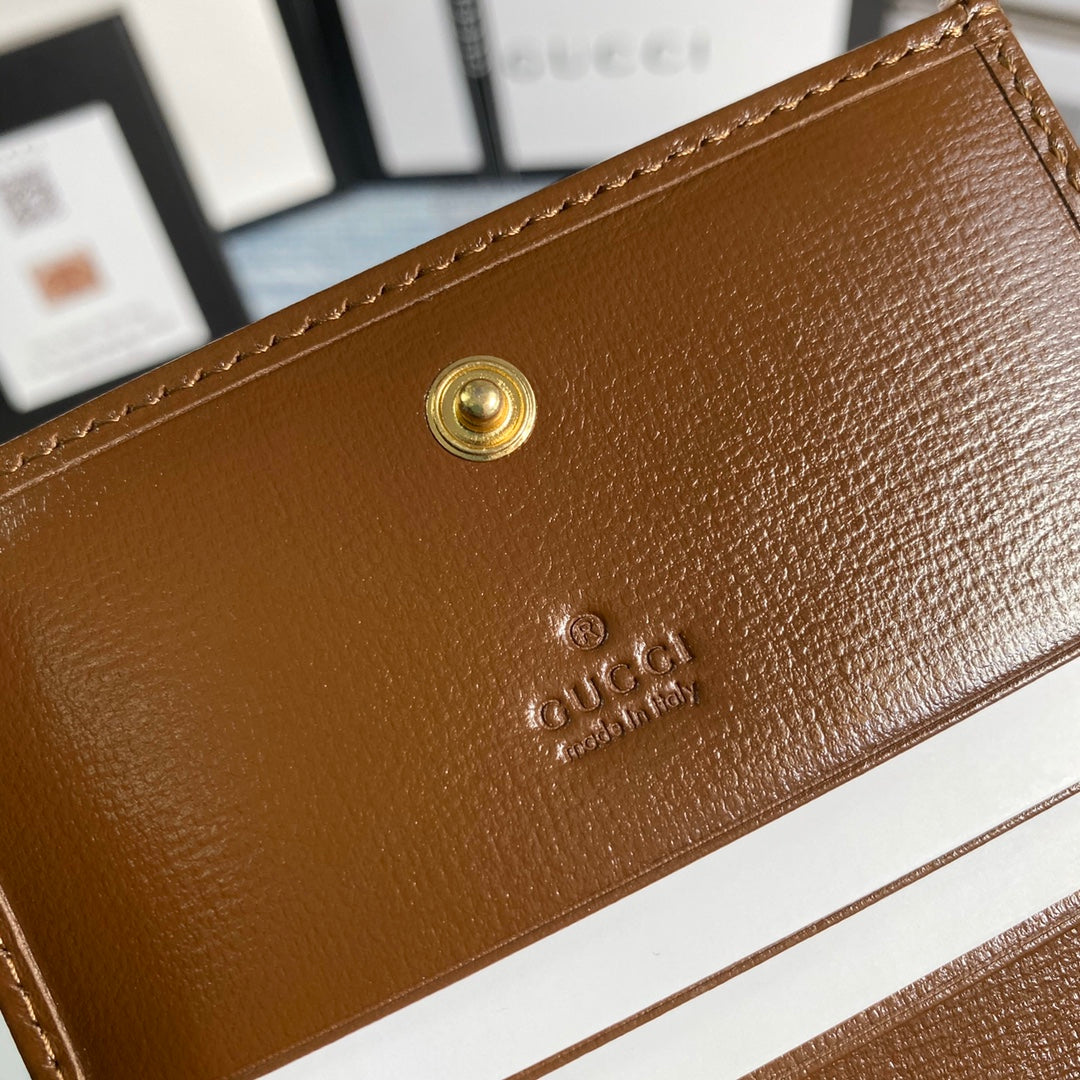 Gucci 621887 Horsebit 1955 card case wallet Brown canvas