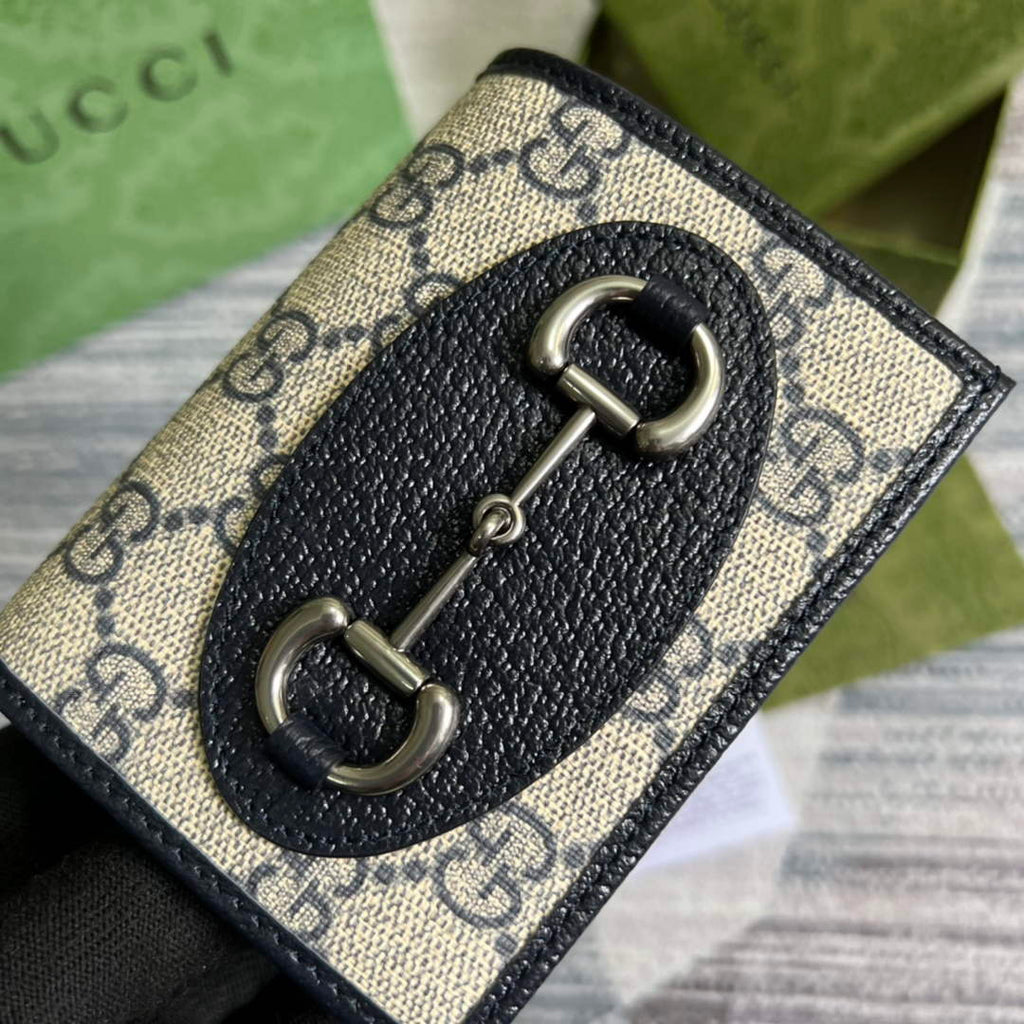 Gucci 621887 Horsebit 1955 card case wallet Blue leather
