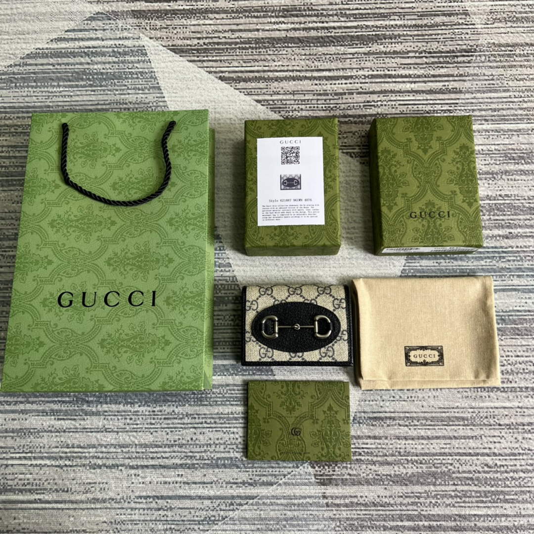 Gucci 621887 Horsebit 1955 card case wallet Blue leather