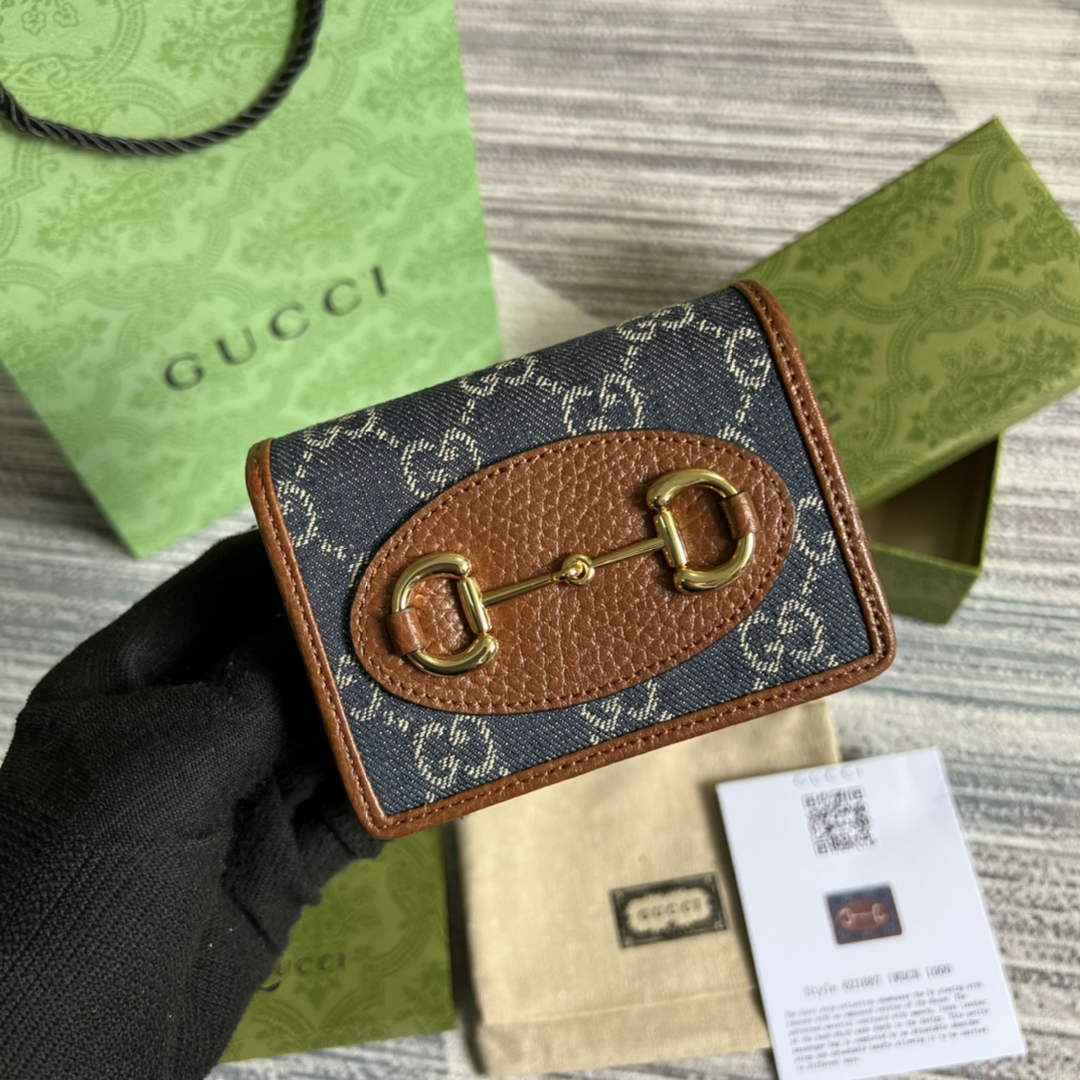 Gucci Horsebit 1955 card case wallet 621887 Brown leather