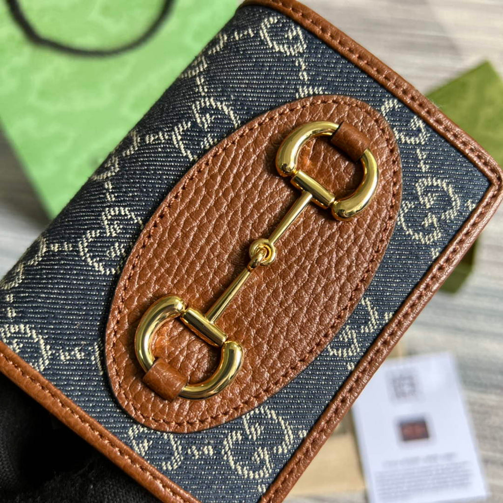 Gucci Horsebit 1955 card case wallet 621887 Brown leather