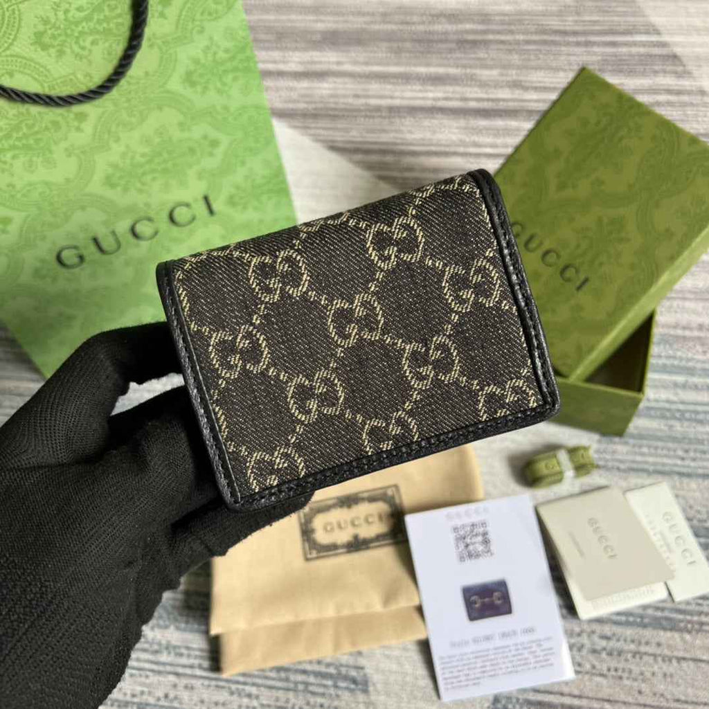 Gucci Horsebit 1955 card case wallet 621887 Black leather