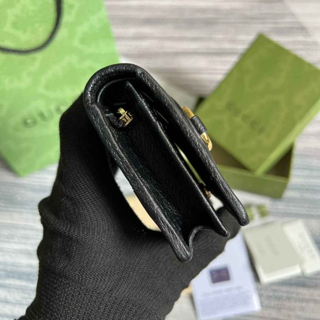 Gucci Horsebit 1955 card case wallet 621887 Black leather