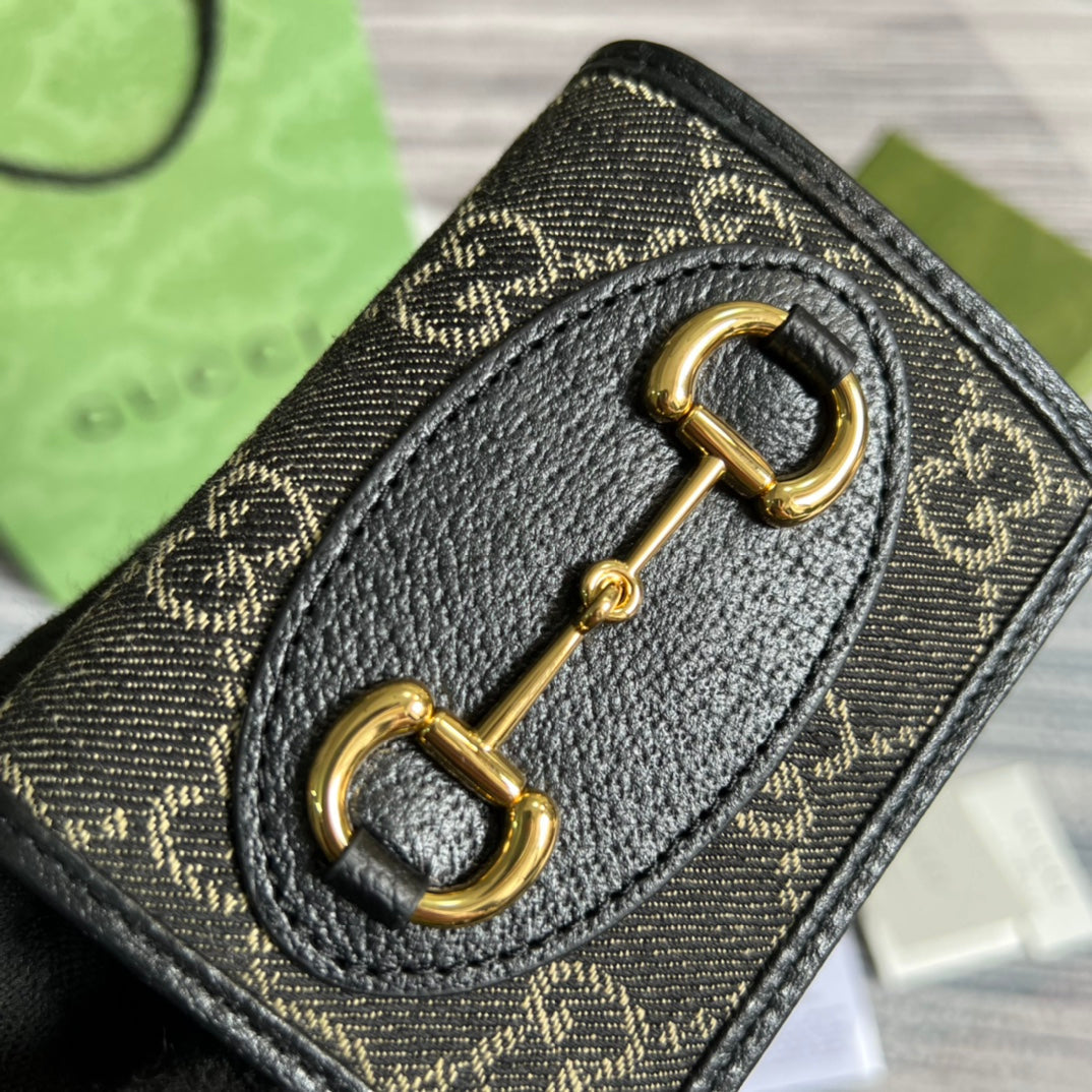 Gucci Horsebit 1955 card case wallet 621887 Black leather