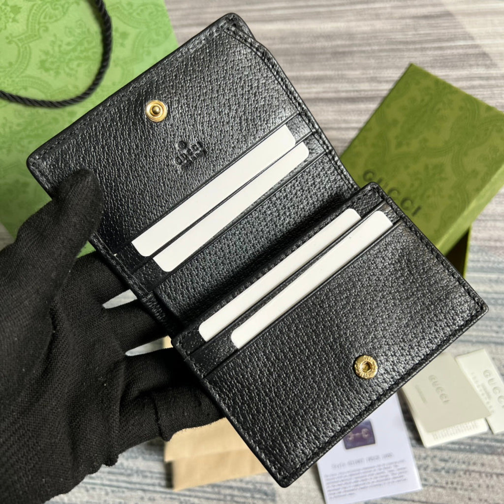 Gucci Horsebit 1955 card case wallet 621887 Black leather