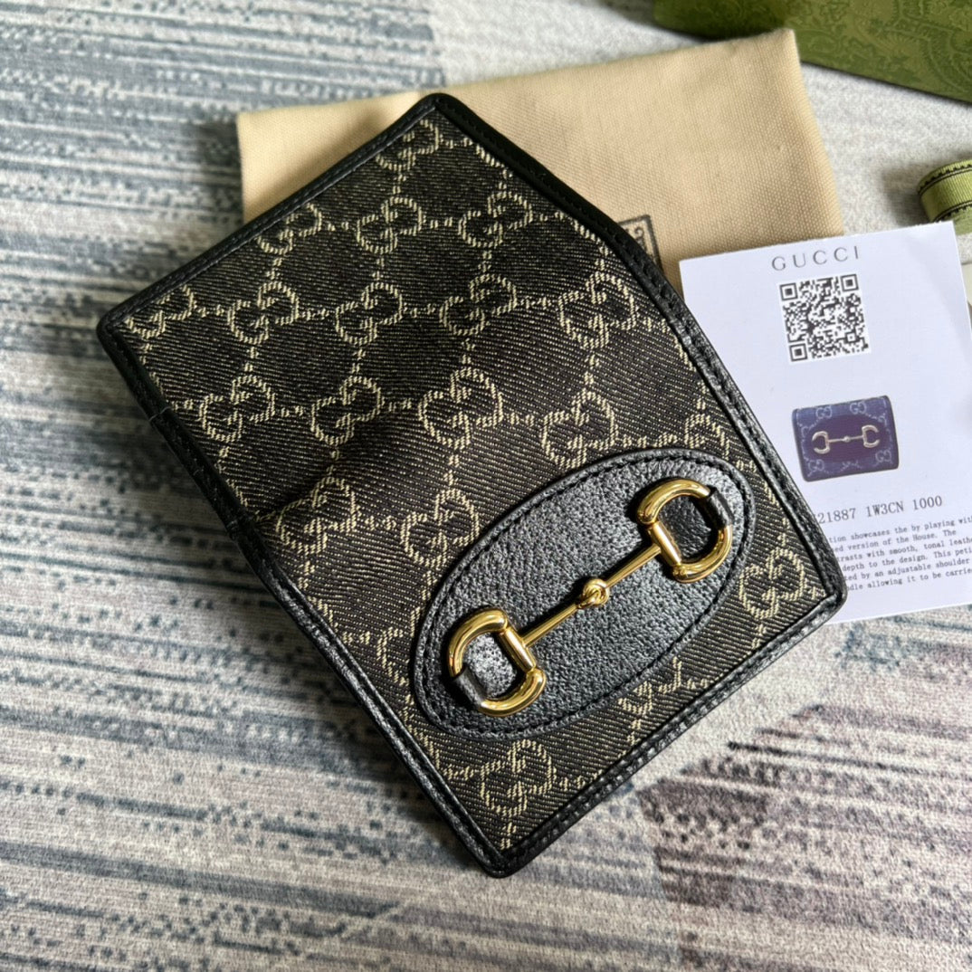 Gucci Horsebit 1955 card case wallet 621887 Black leather
