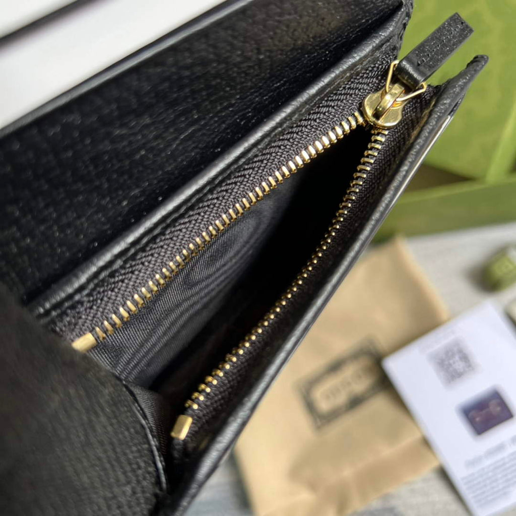 Gucci Horsebit 1955 card case wallet 621887 Black leather