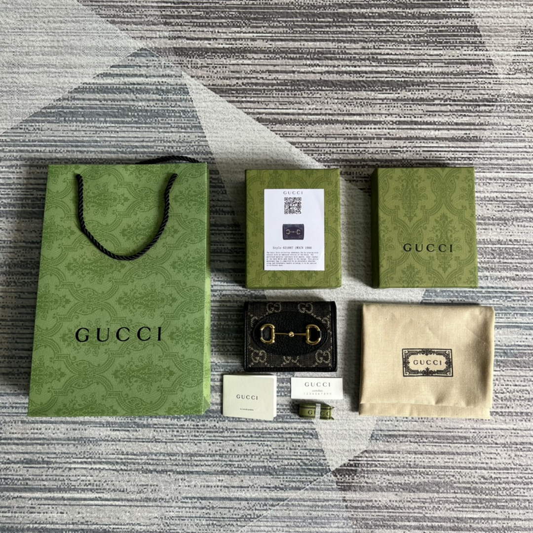 Gucci Horsebit 1955 card case wallet 621887 Black leather