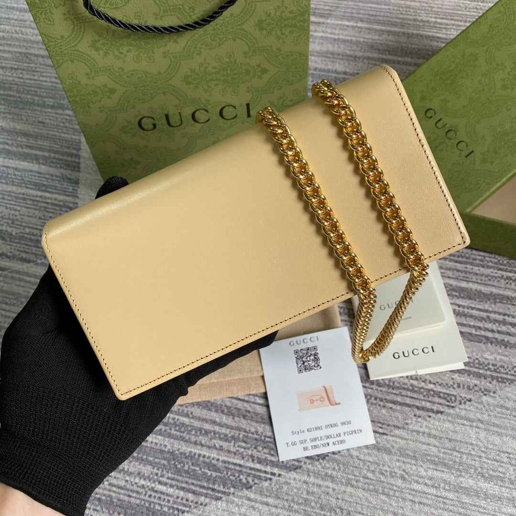 Gucci ‎621892 Horsebit 1955 wallet with chain Beige leather