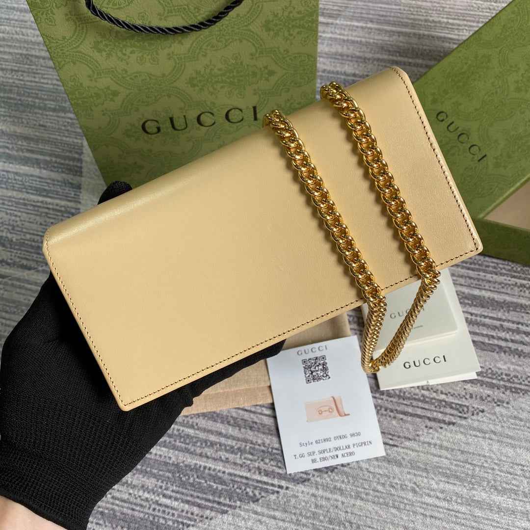 Gucci ‎621892 Horsebit 1955 wallet with chain Beige leather