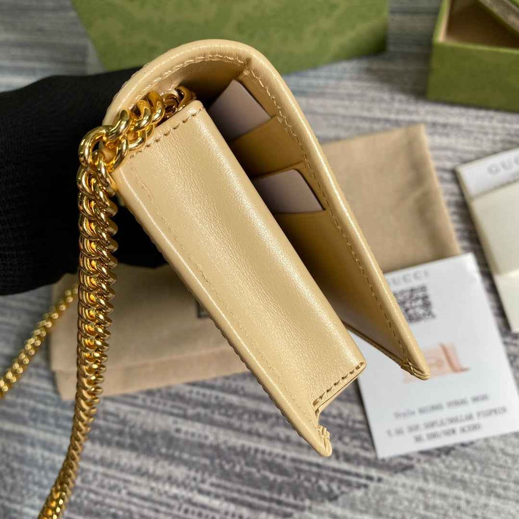 Gucci ‎621892 Horsebit 1955 wallet with chain Beige leather