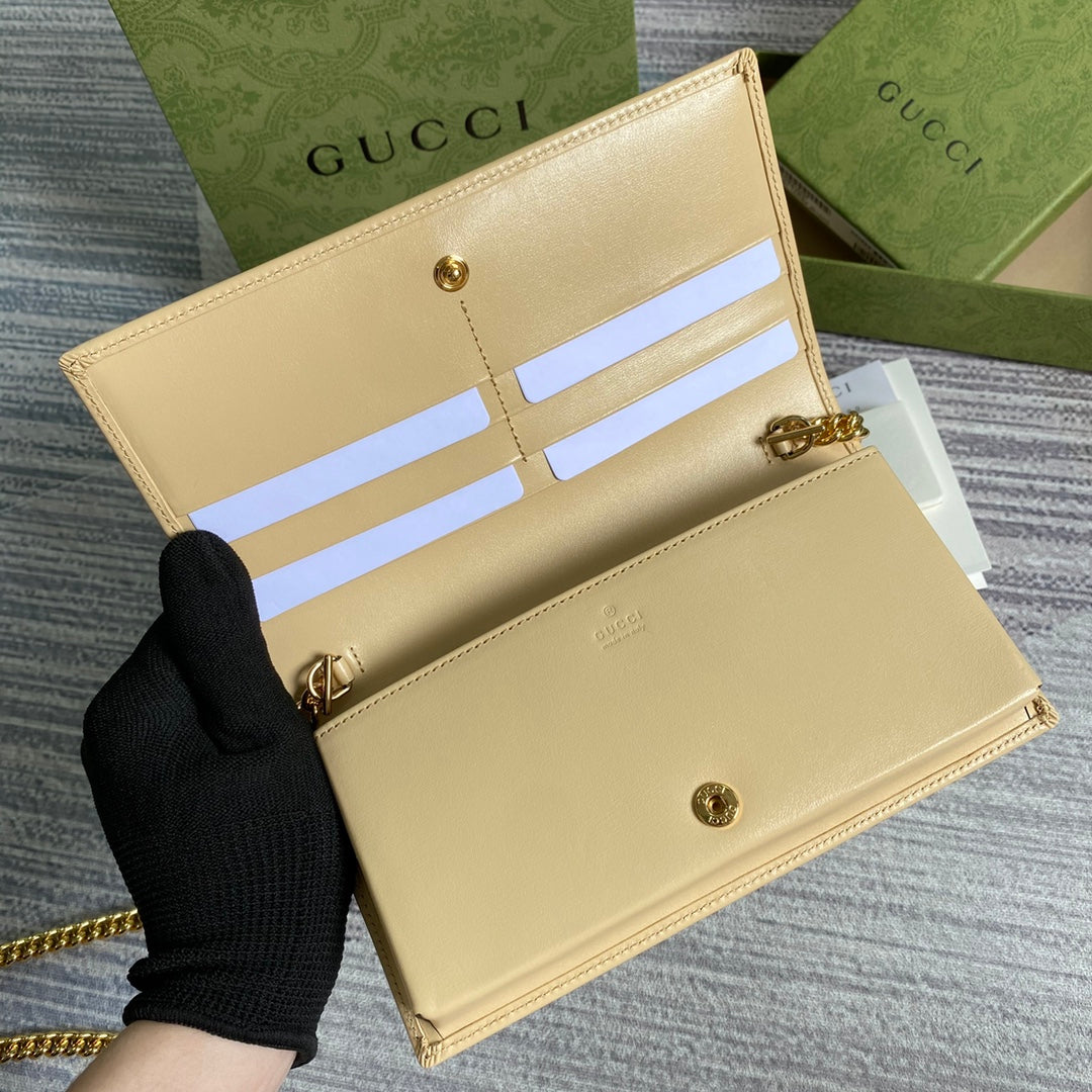 Gucci ‎621892 Horsebit 1955 wallet with chain Beige leather