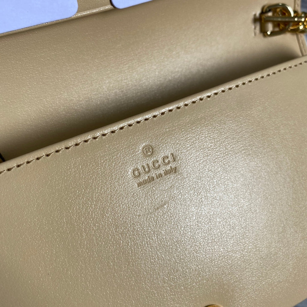 Gucci ‎621892 Horsebit 1955 wallet with chain Beige leather