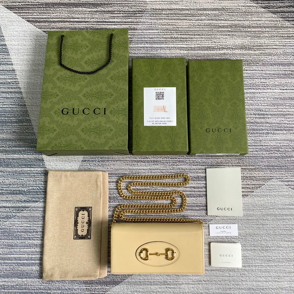 Gucci ‎621892 Horsebit 1955 wallet with chain Beige leather