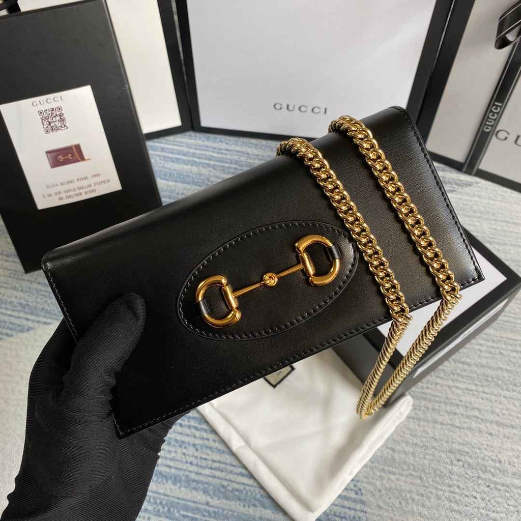 Gucci ‎621892 Horsebit 1955 wallet with chain black leather