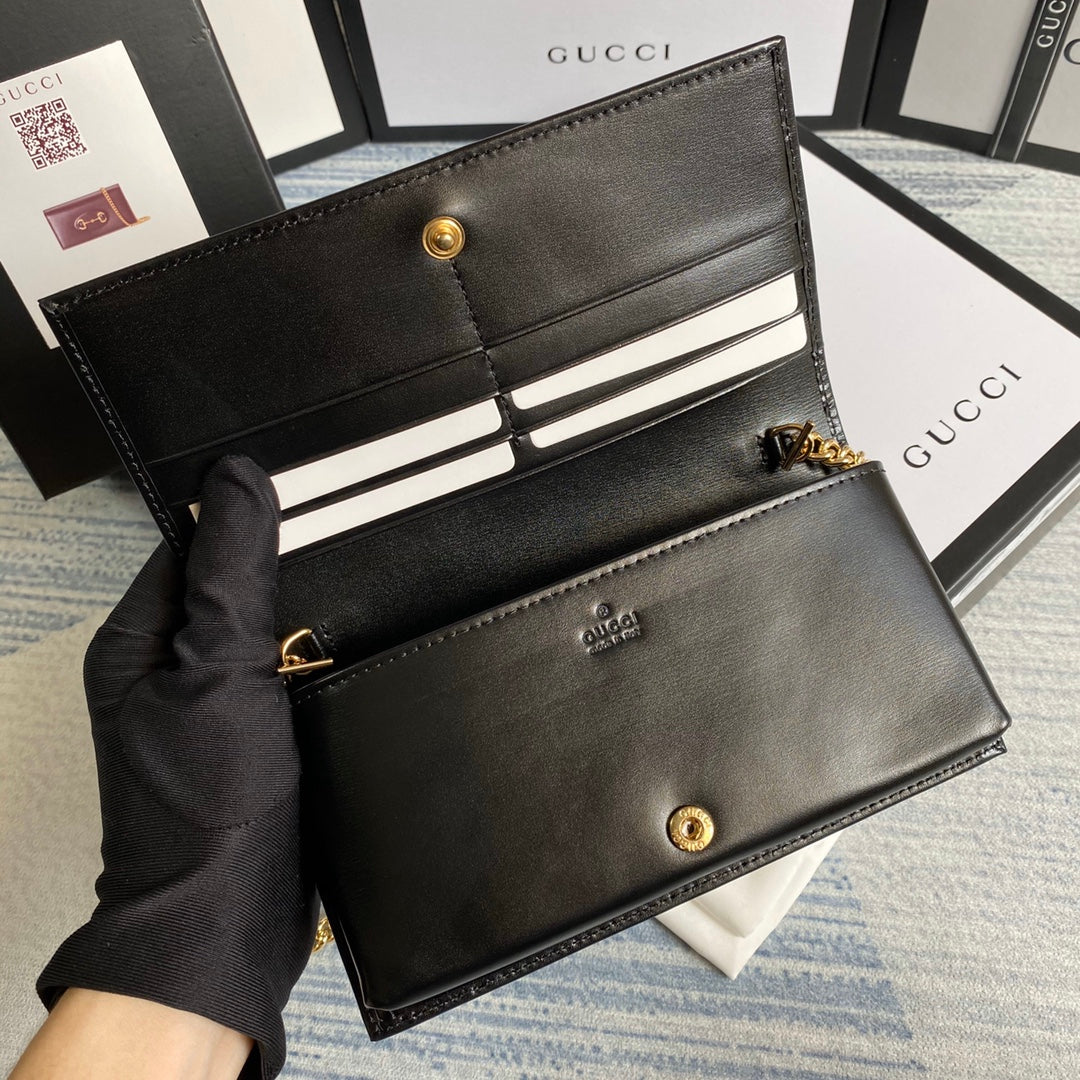 Gucci ‎621892 Horsebit 1955 wallet with chain black leather