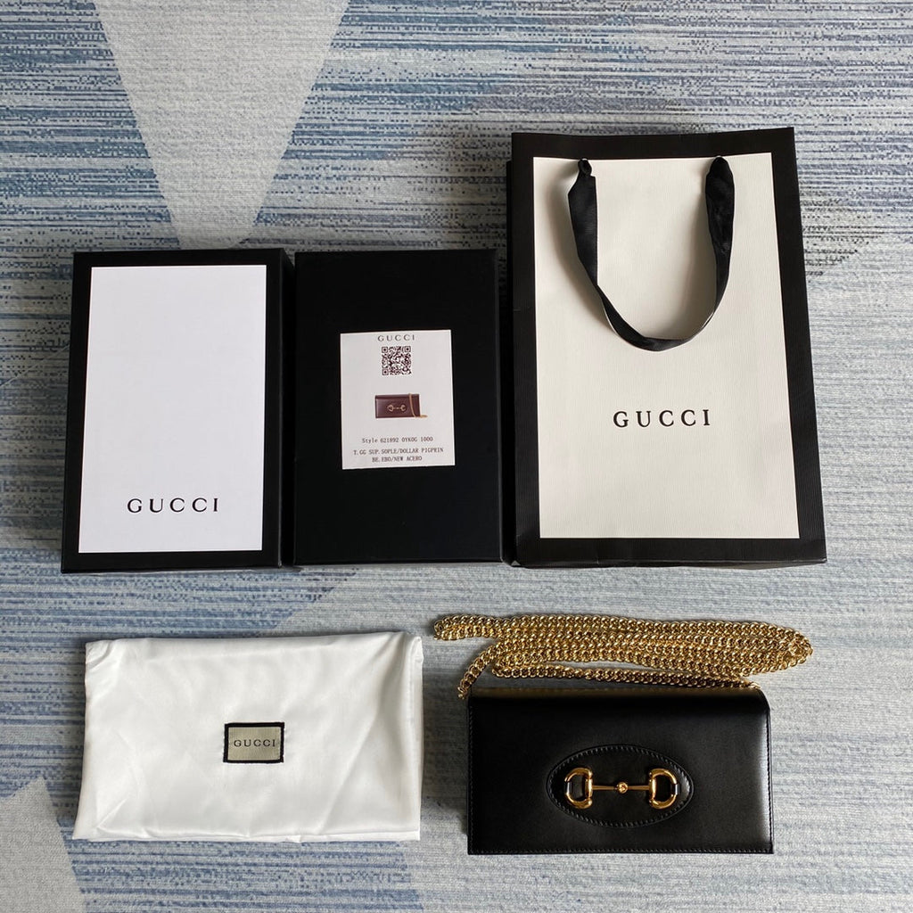 Gucci ‎621892 Horsebit 1955 wallet with chain black leather