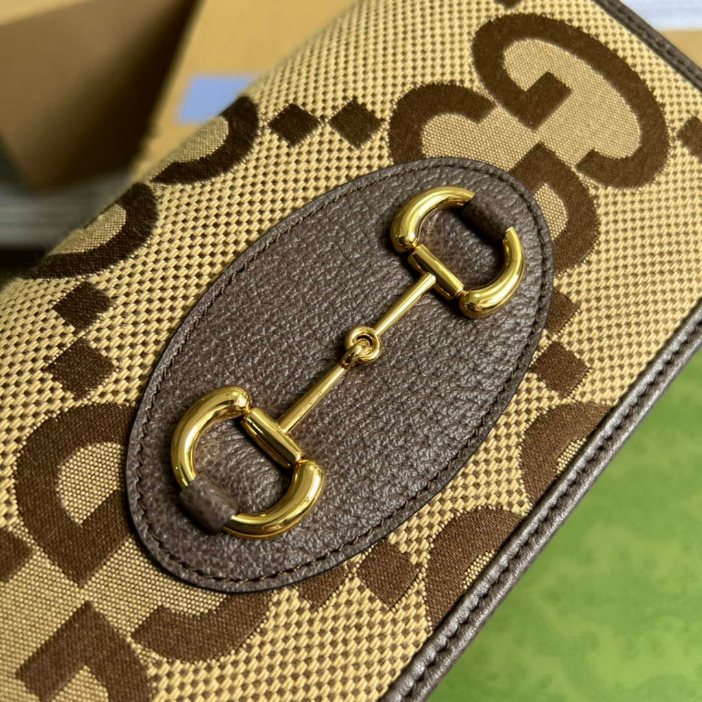 Gucci ‎621892 Horsebit 1955 wallet with chain brown gg