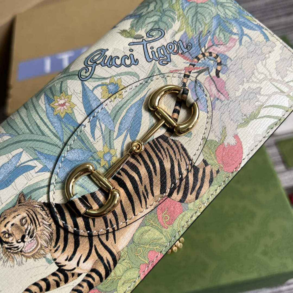 Gucci ‎621892 Horsebit 1955 wallet with chain tiger beige leather