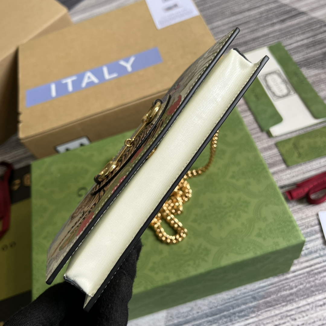Gucci ‎621892 Horsebit 1955 wallet with chain tiger beige leather
