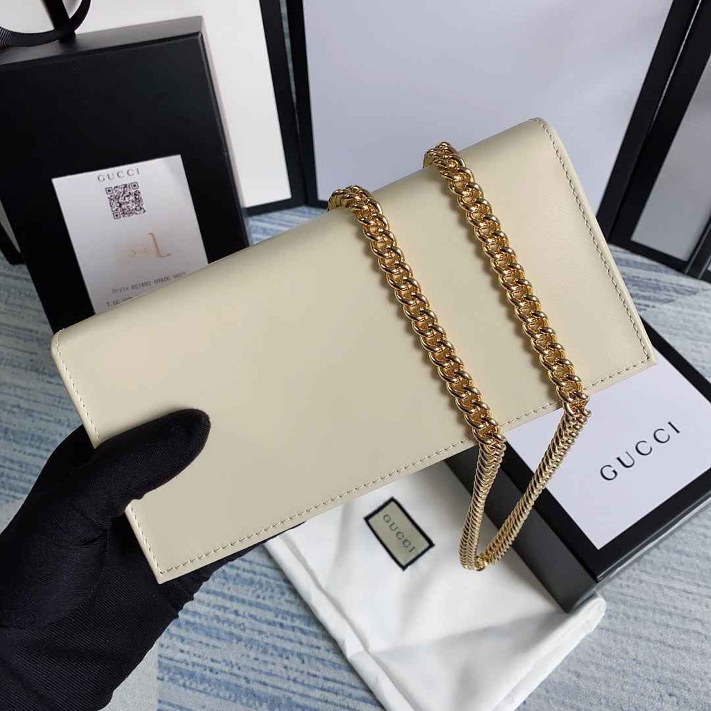 Gucci ‎621892 Horsebit 1955 wallet with chain white leather