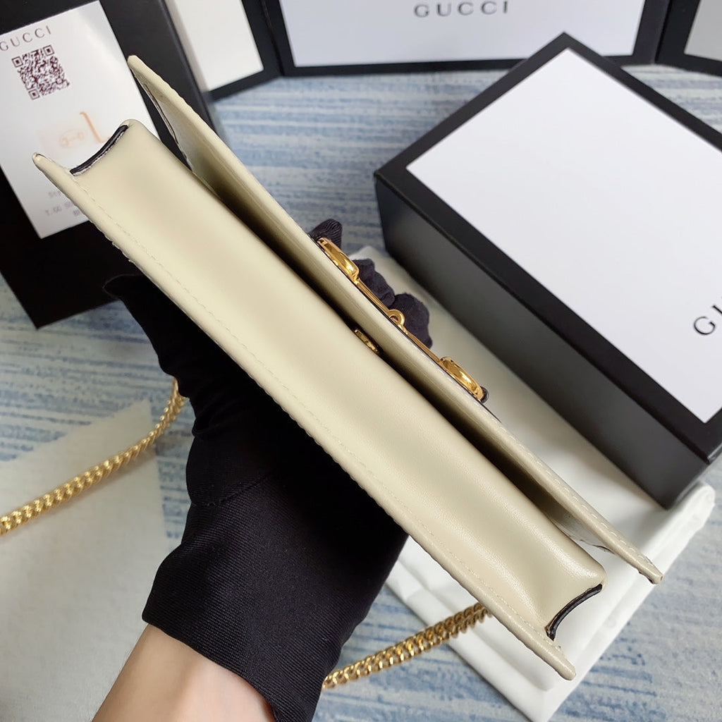 Gucci ‎621892 Horsebit 1955 wallet with chain white leather
