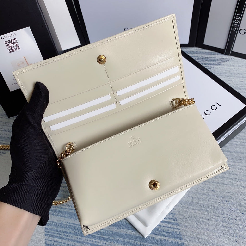 Gucci ‎621892 Horsebit 1955 wallet with chain white leather