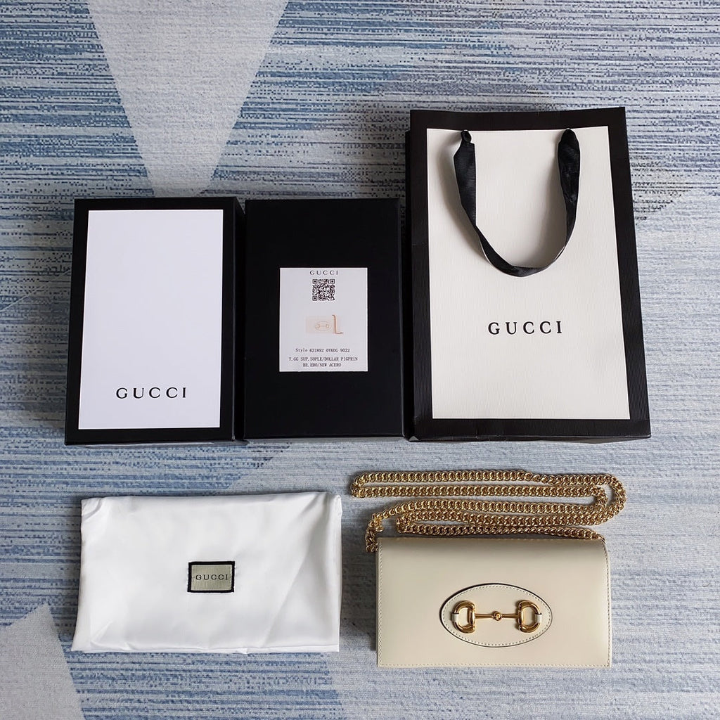 Gucci ‎621892 Horsebit 1955 wallet with chain white leather