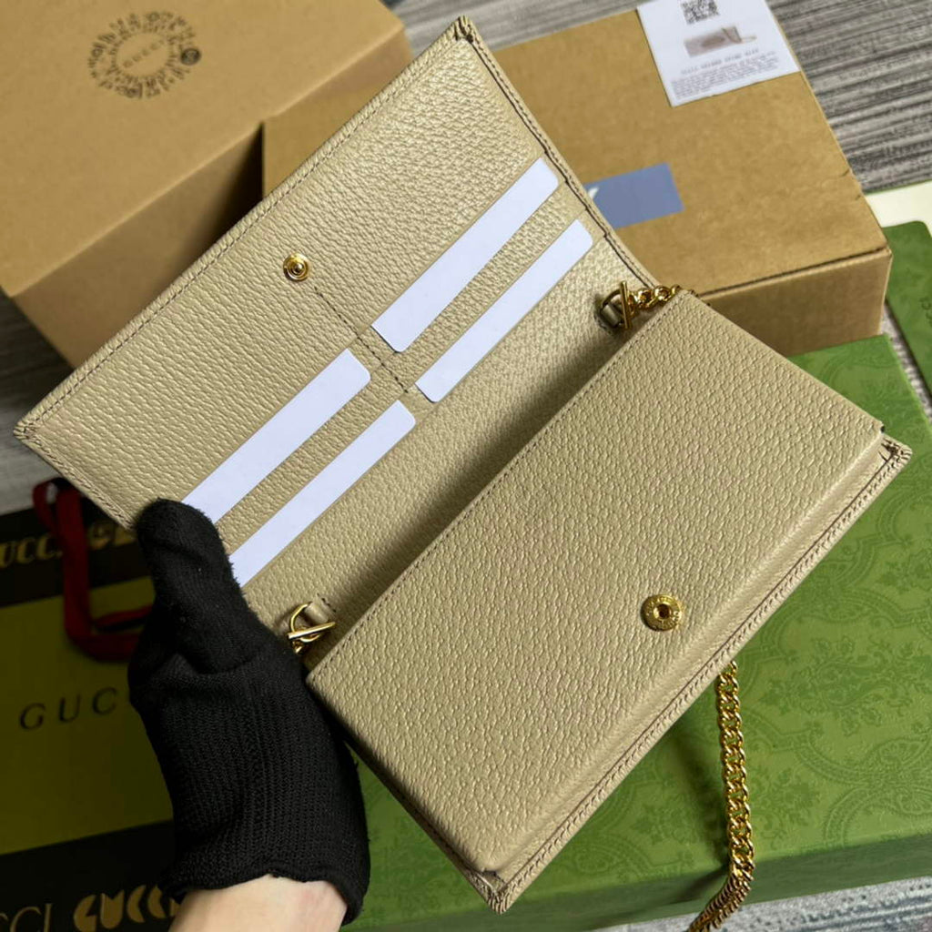 Gucci ‎621892 Horsebit 1955 wallet with chain apricot GG Supreme